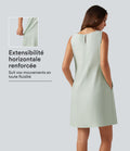 Robe mini sans manches en coton et lin à col rond avec poches