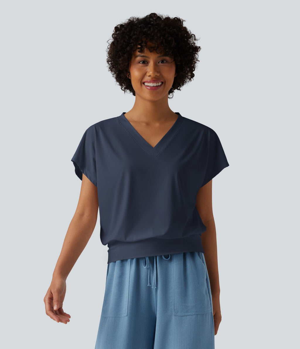 Haut de sport yoga oversize col V à manches courtes effet frais InstantCool à séchage rapide