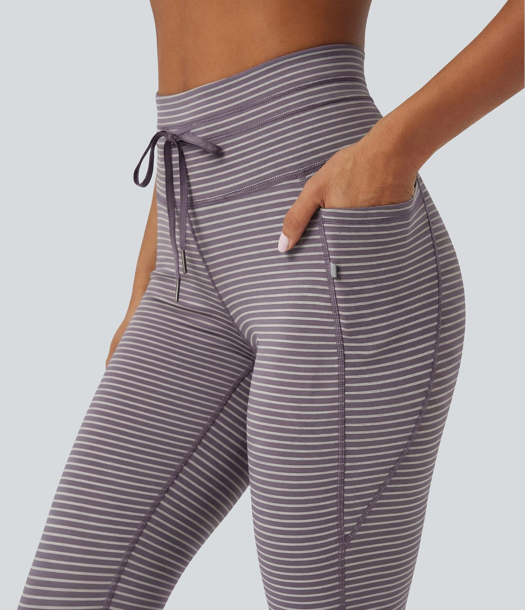 Legging de yoga rayé taille haute avec cordon de serrage et poches
