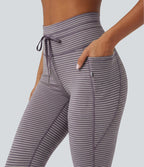 Legging de yoga rayé taille haute avec cordon de serrage et poches