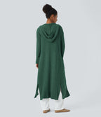 Cardigan long casual à capuche, manches longues et poches