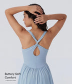 Robe active fluide Breezeful™ mini 2-en-1 à séchage rapide avec dos nu, style corset et poche - Longueur allongée