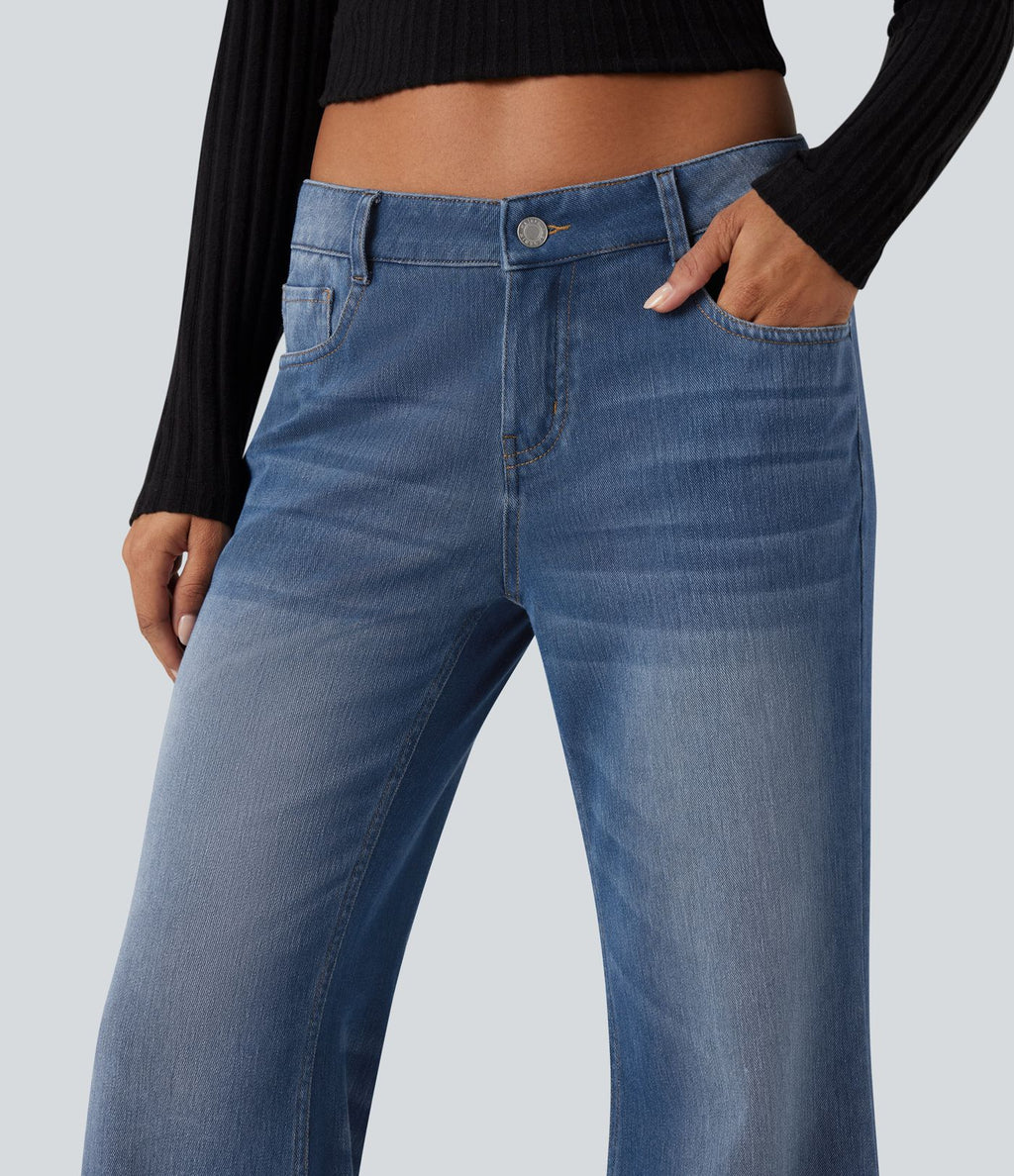 Halara Flex™ Jean évasé décontracté délavé taille basse avec poches
