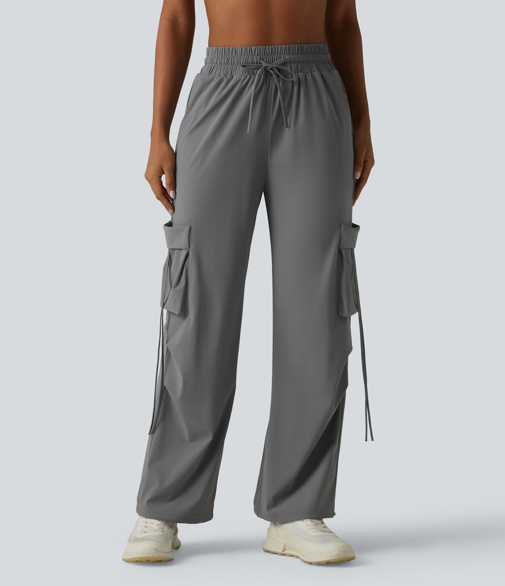 Pantalon cargo large fluide d'entraînement taille haute avec cordon de serrage, séchage rapide, à effet frais InstantCool et poches, protection solaire UPF40+