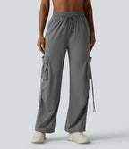 Pantalon cargo large fluide d'entraînement taille haute avec cordon de serrage, séchage rapide, à effet frais InstantCool et poches, protection solaire UPF40+