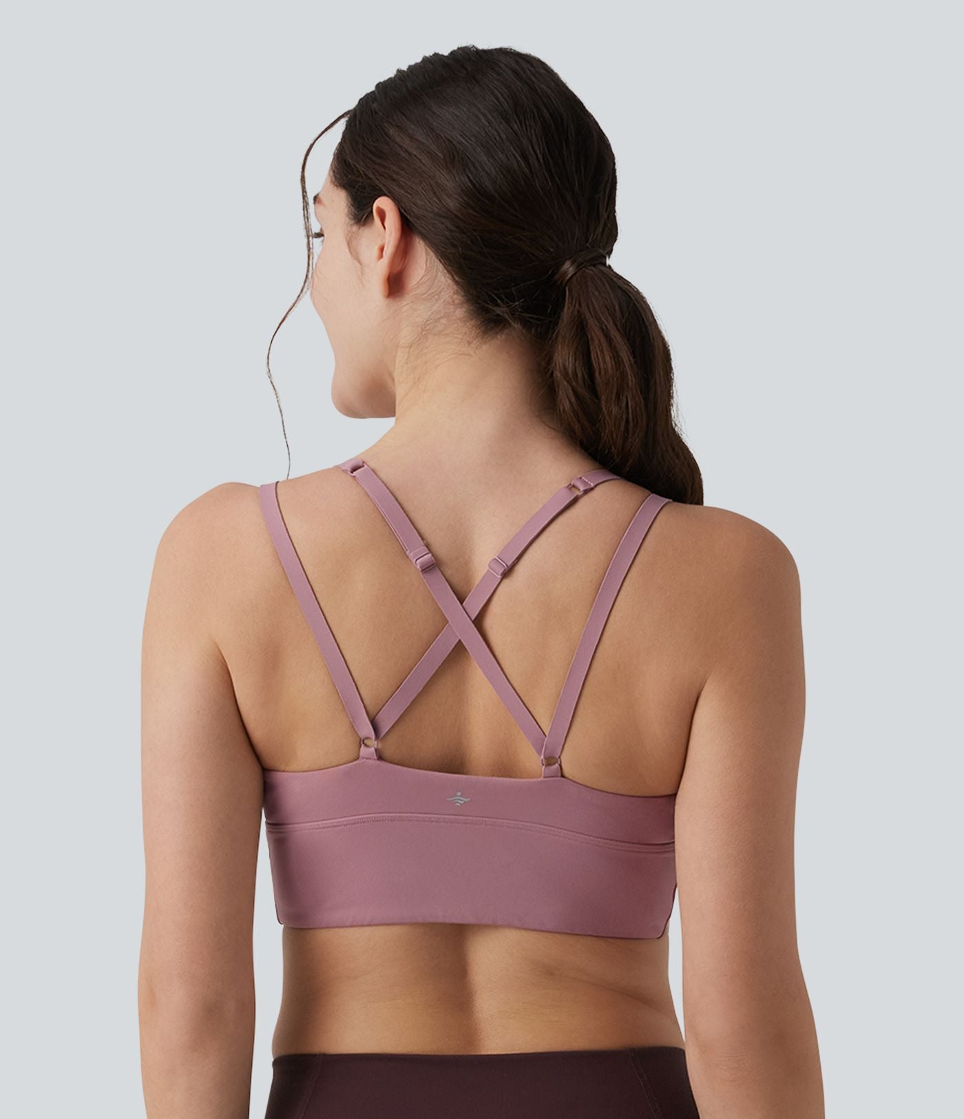 Brassière de sport yoga maintien léger dos croisé ouvert bretelles réglables froncée avec brassière intégrée, à effet frais InstantCool et séchage rapide, protection solaire UPF50+