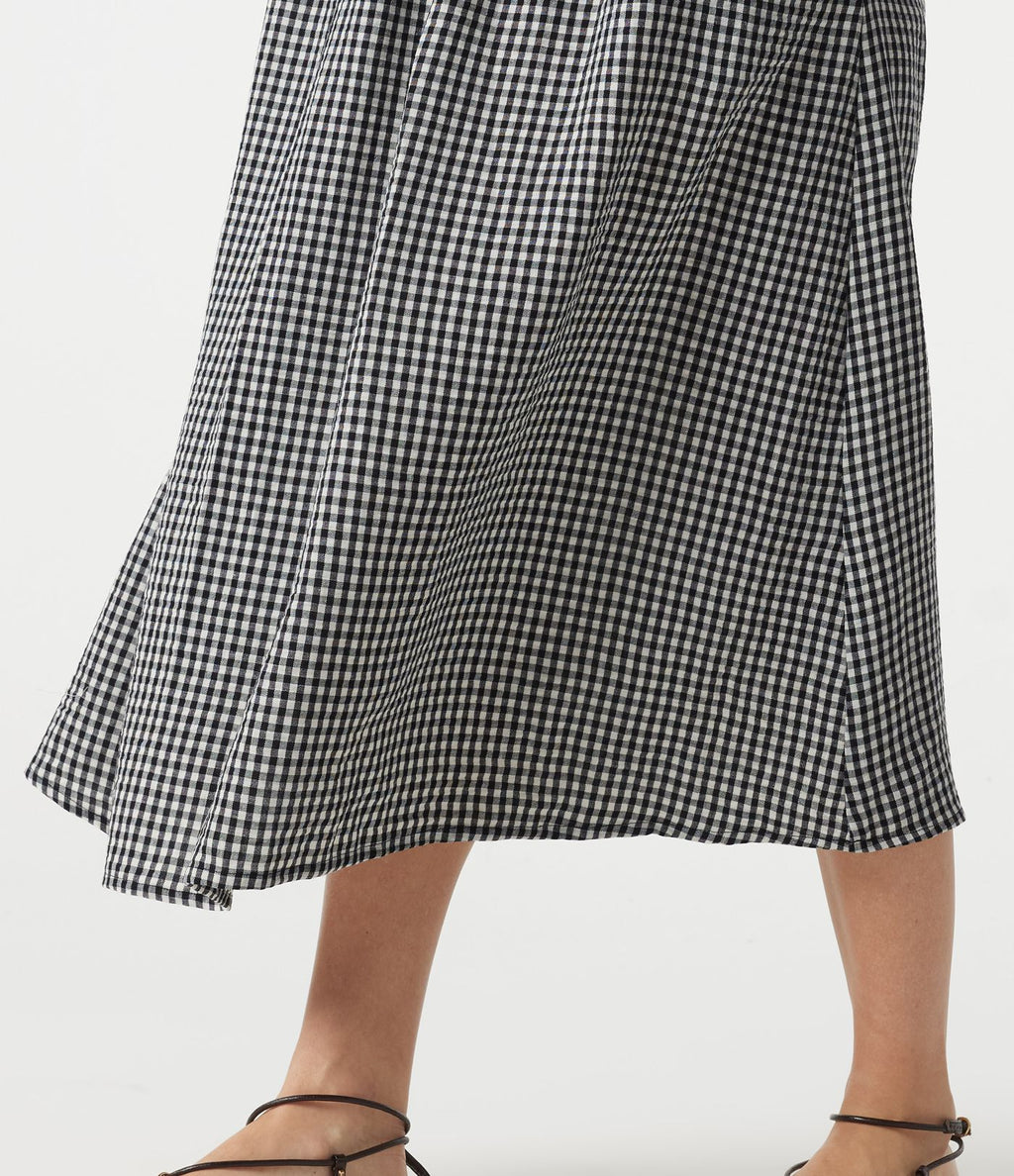 Robe casual midi à carreaux toucher lin col rond sans manches à poches