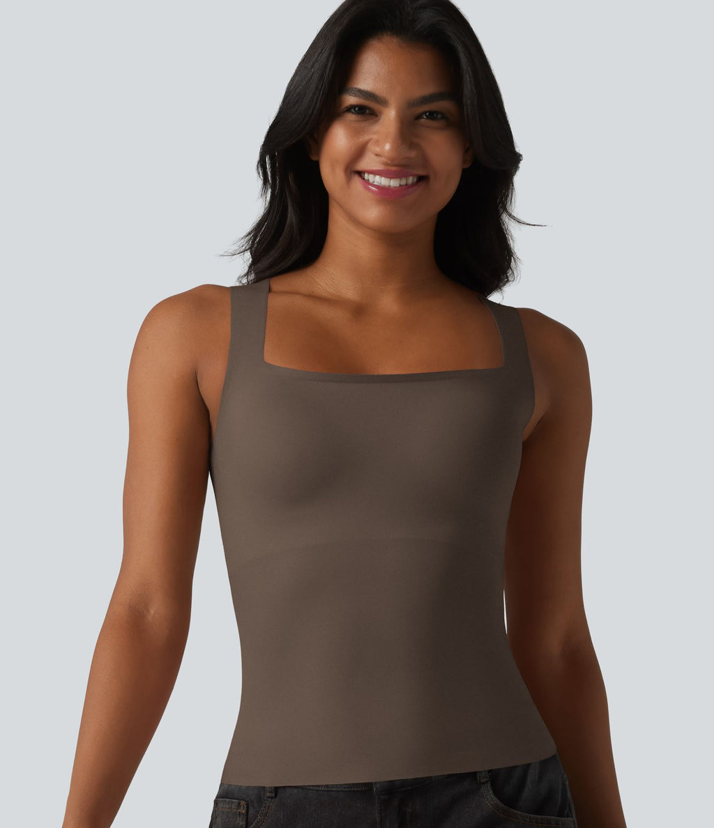 Débardeur décontracté col carré avec soutien-gorge intégré bonnets B-E