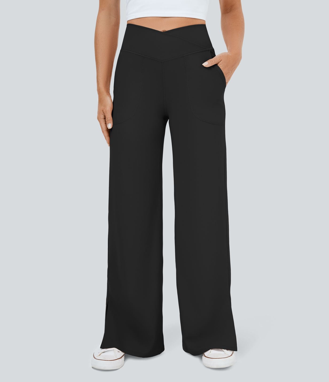 Pantalon yoga large croisé avec ourlet et poches DayStretch - Smile