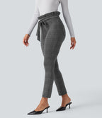 Pantalon tailleur skinny Halara Flex™ paper bag pied-de-poule carreaux taille haute à nœud avec poches