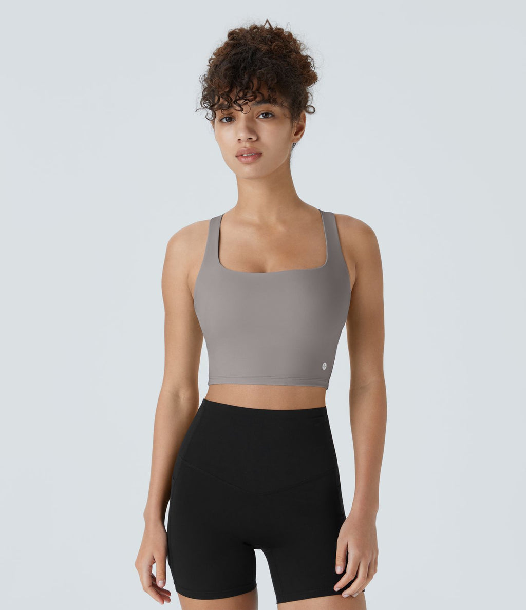 Débardeur yoga court SoftlyZero™ Airy col carré dos nu bretelles croisées effet frais InstantCool, bonnets A-C, protection solaire UPF50+