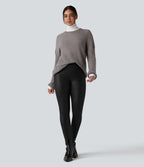 Legging décontracté taille haute en tissu enduit brillant avec poches