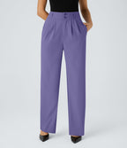 Pantalon de travail Halara Flex™ droit froncé avec poche zippée, taille haute