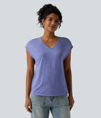 T-shirt décontracté chiné ample à manches courtes et col V
