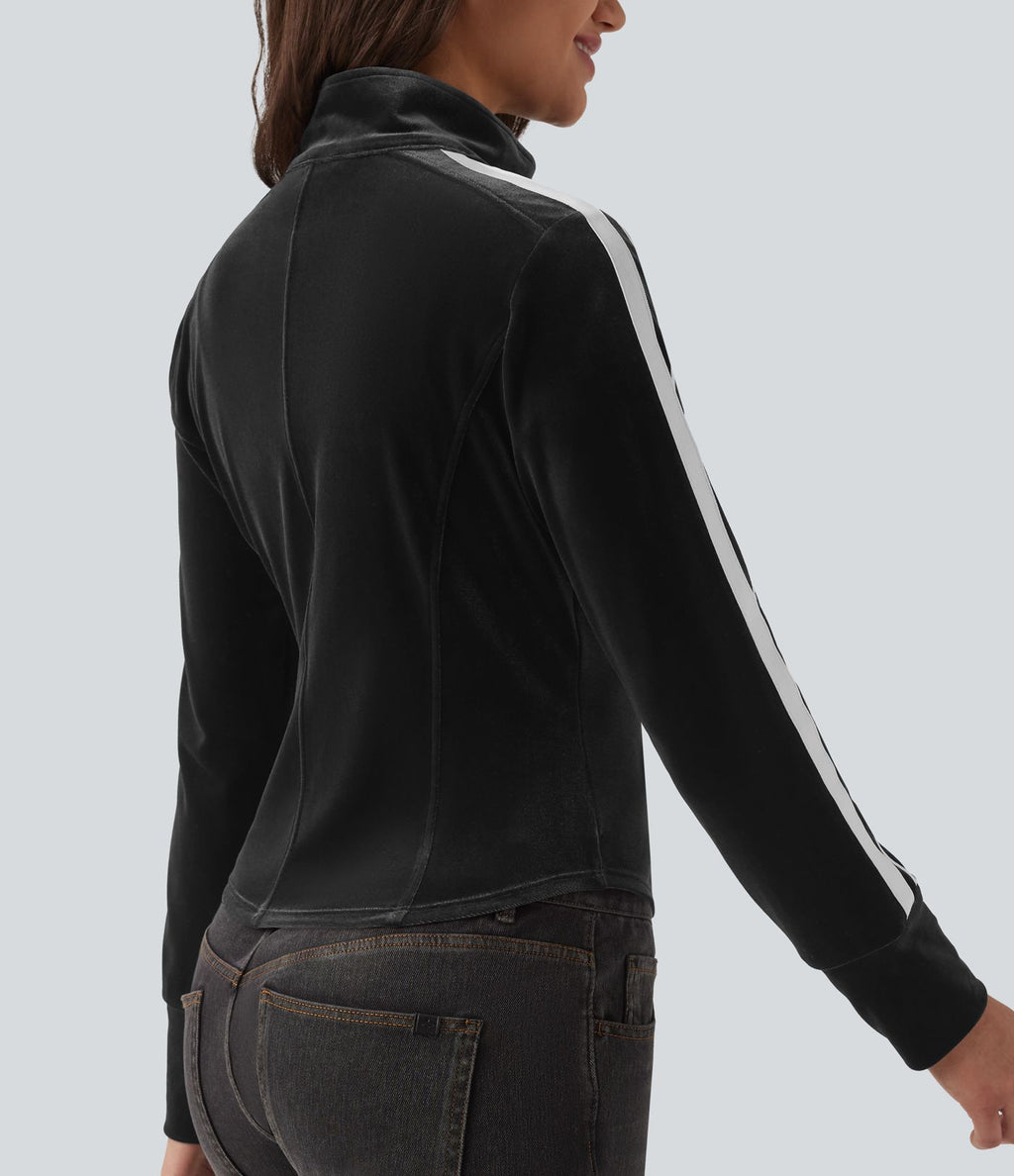 Veste casual en velours à rayures col cheminée et manches longues