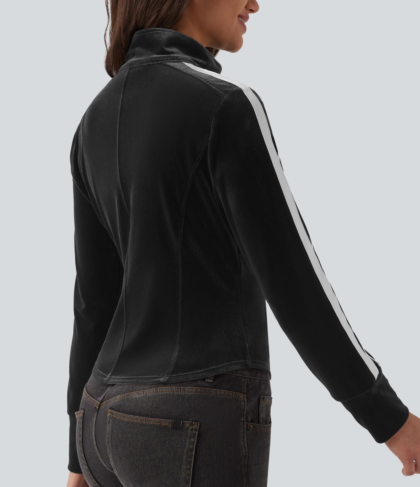 Veste casual en velours à rayures col cheminée et manches longues