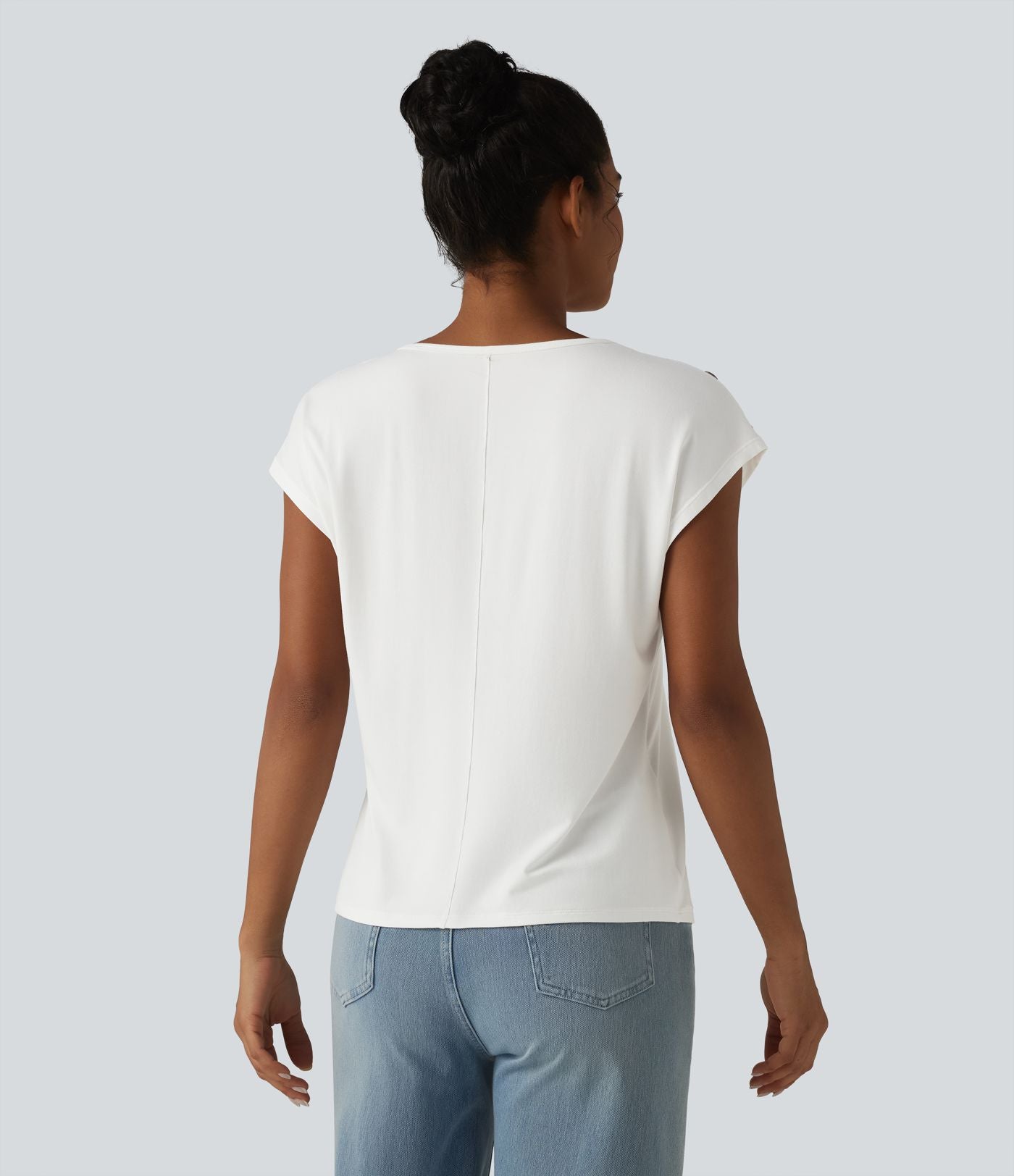 T-shirt décontracté col V manches courtes boutons décoratifs