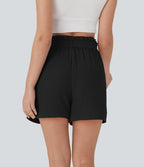Short tailleur casual coton taille haute paper bag avec nœud devant et poches