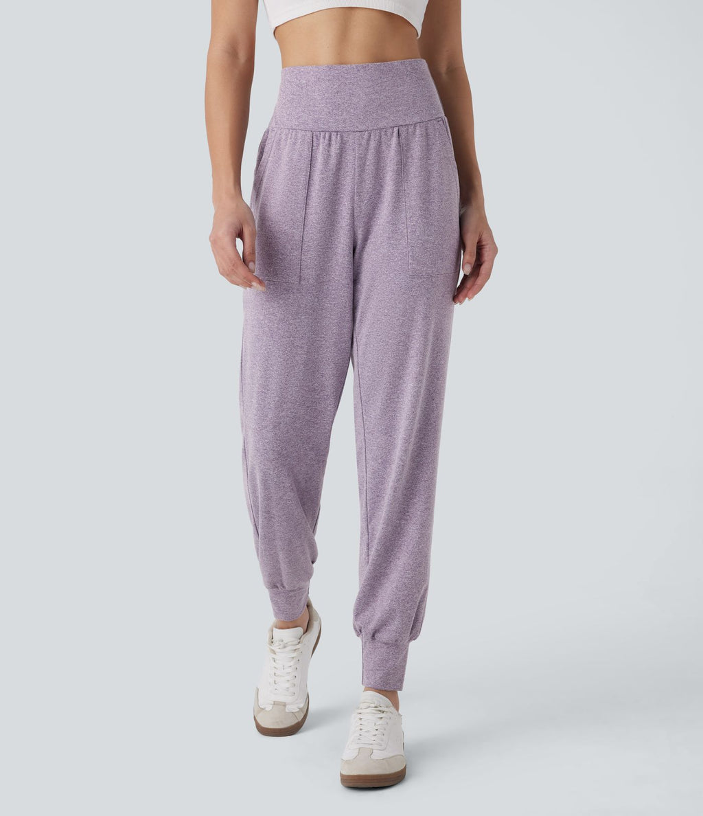 Pantalon jogging décontracté taille haute avec poches latérales