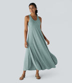 Robe Casual Débardeur Longue Fluide Fendue Dos Nu à Col en U