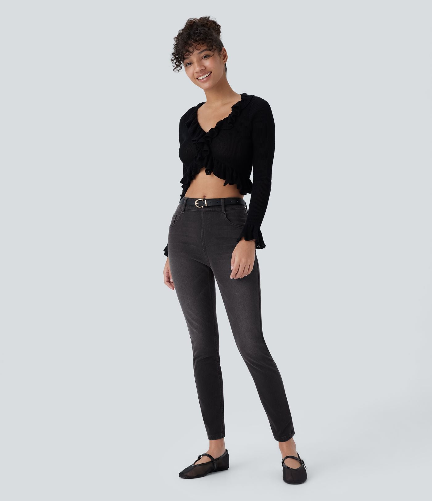 Jean skinny 7/8 décontracté taille mi-haute Halara Flex™ avec poches à enfiler