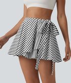 Jupe tennis mini fluide 2-en-1 taille haute imprimé léopard avec liens latéraux et poche