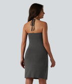 Robe mini dos nu à bretelles, brassière intégrée et poches