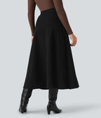 Jupe mi-longue évasée polaire taille haute avec poches