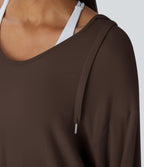 Sweatshirt Casual à Capuche Encolure en V Cordon de Serrage Trou pour le Pouce Fente et Coupe Longue