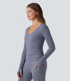 Top de sport yoga court OneForm Seamless Flow col V à manches longues avec passage de pouce
