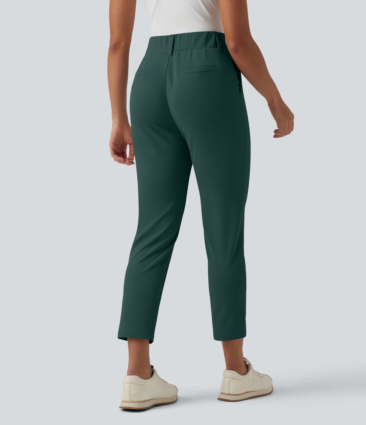 Pantalon de golf fuselé crêpe taille haute avec poches