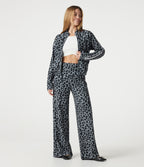 Pantalon léopard décontracté ample color block, taille haute, en tissu gaufré, à poches