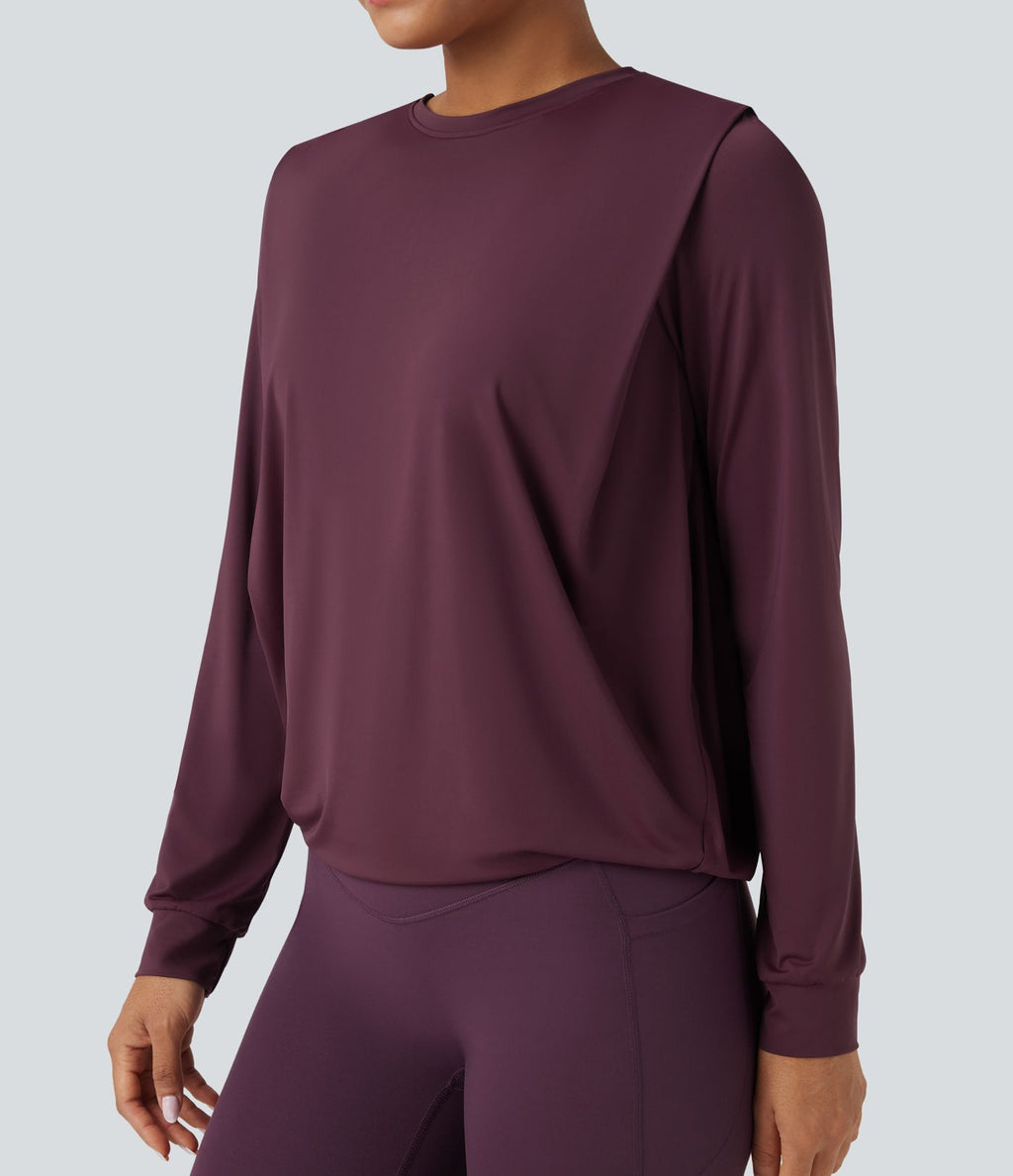 Haut de sport yoga col rond manches longues froncé - UPF50+