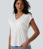 T-shirt casual jacquard col V à manches courtes