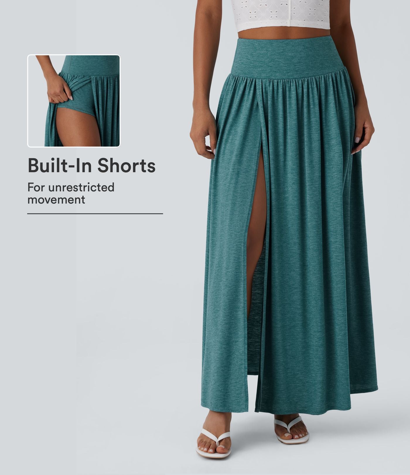 Jupe décontractée maxi fluide 2-en-1 taille haute avec fente