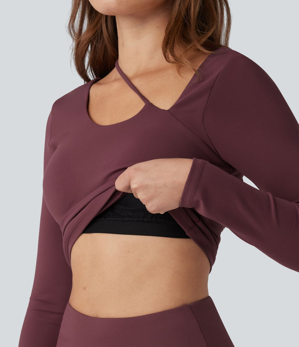 Haut de yoga SoftlyZero™ Plush push-up asymétrique à manches longues