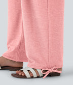 Pantalon de jogging décontracté à taille haute croisée avec poches latérales et cordon de serrage