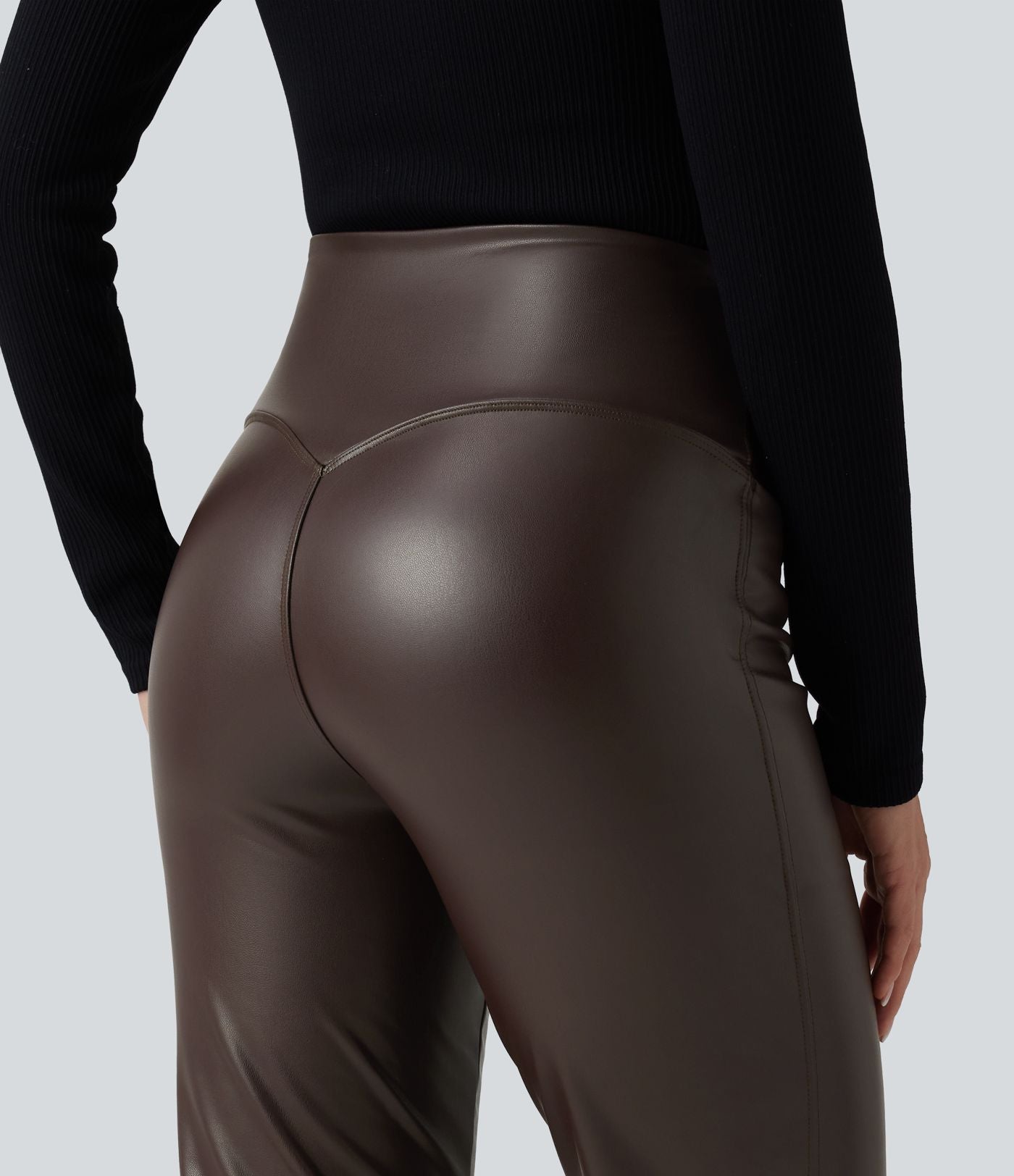 Pantalon évasé décontracté taille haute gainant en molleton PU extensible avec poches
