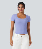 T-shirt décontracté maille côtelée manches courtes