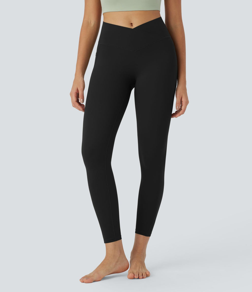 Halara UltraSculpt™ Legging Yoga 7/8 à Taille Haute Croisée avec Contrôle du Ventre et Push-up Toucher Frais Poches Latérales