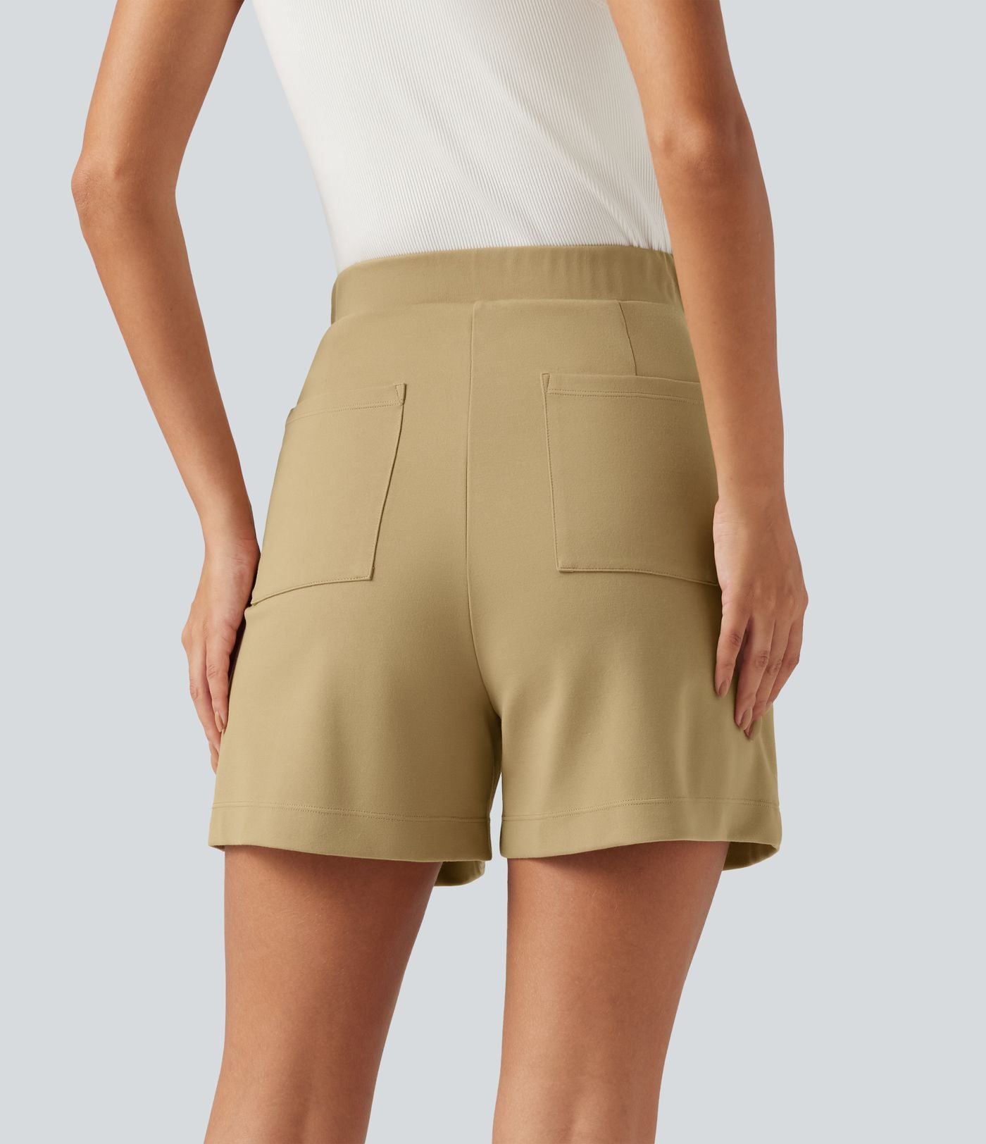 Short habillé taille très haute croisée avec poches, 10 cm