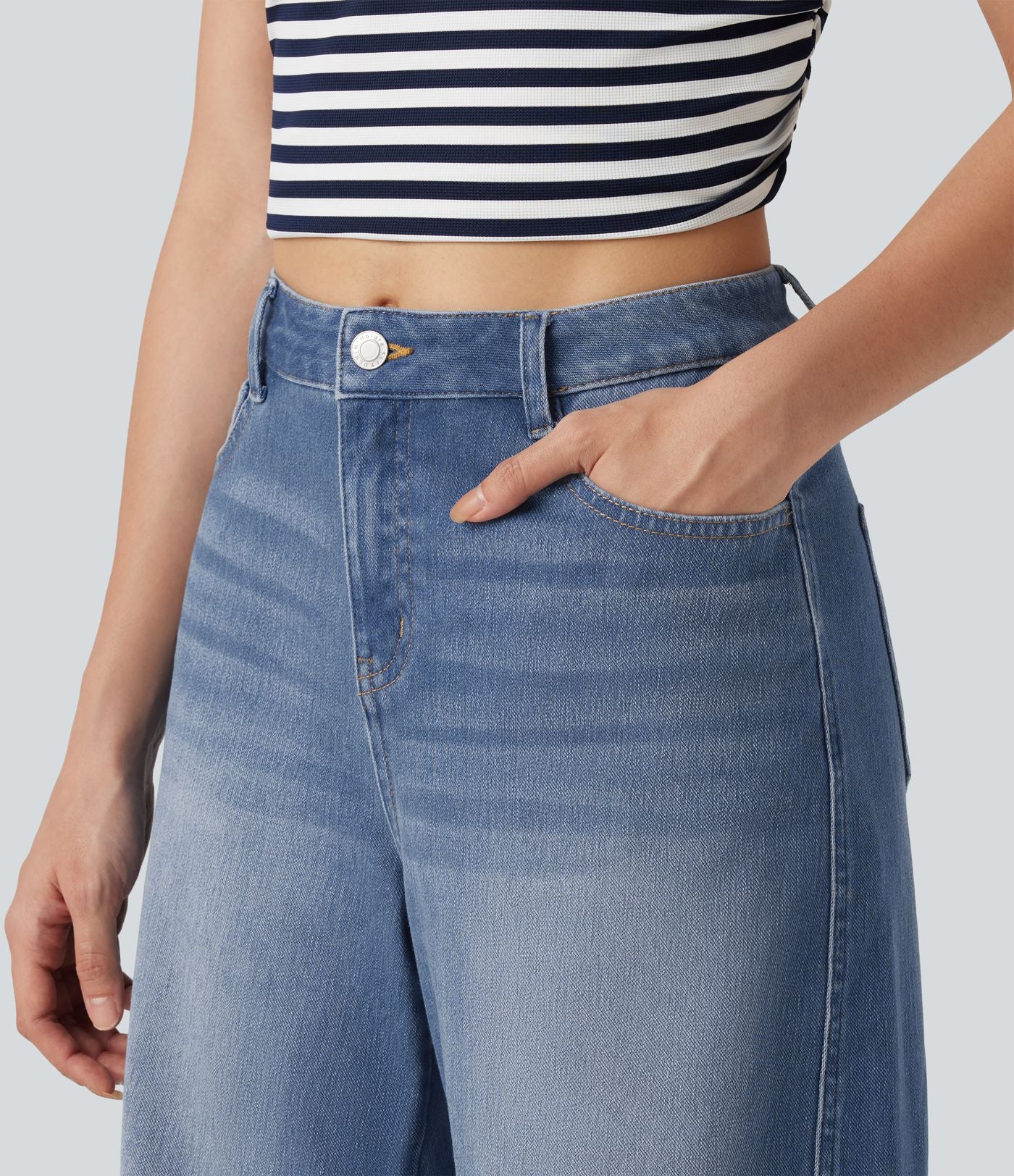 Jean barrel leg Halara Flex™ taille mi-haute, à revers avec poches