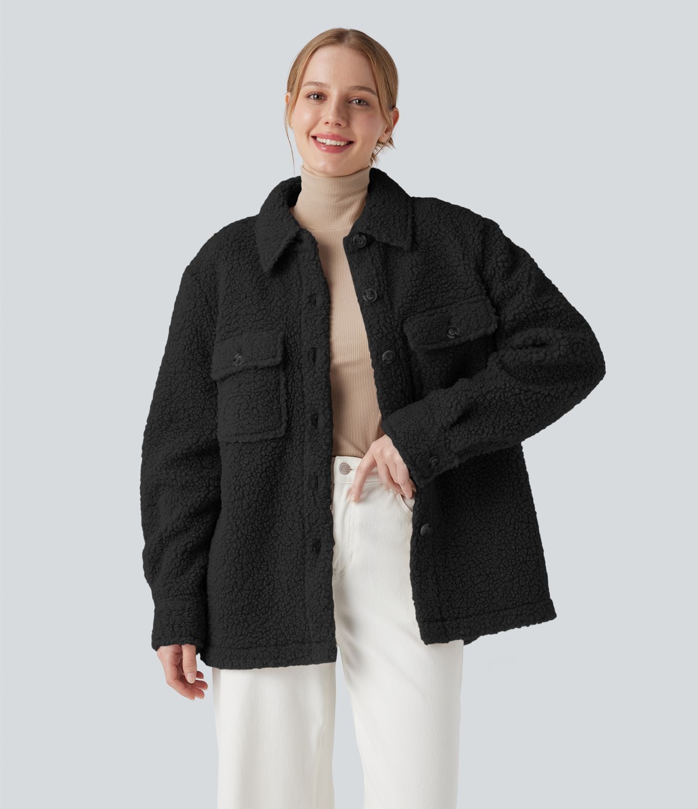 Veste sherpa à col à manches longues avec poches