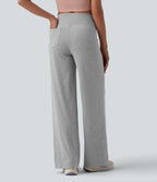 Pantalon de yoga chiné taille haute à jambes droites avec poches