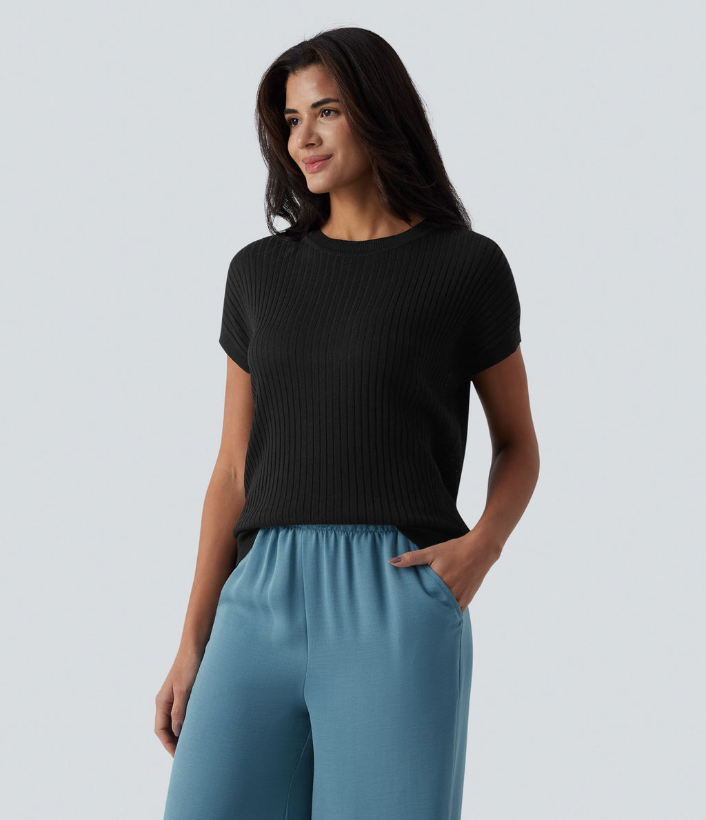 Pull casual col rond manches chauve-souris croisé dos nu