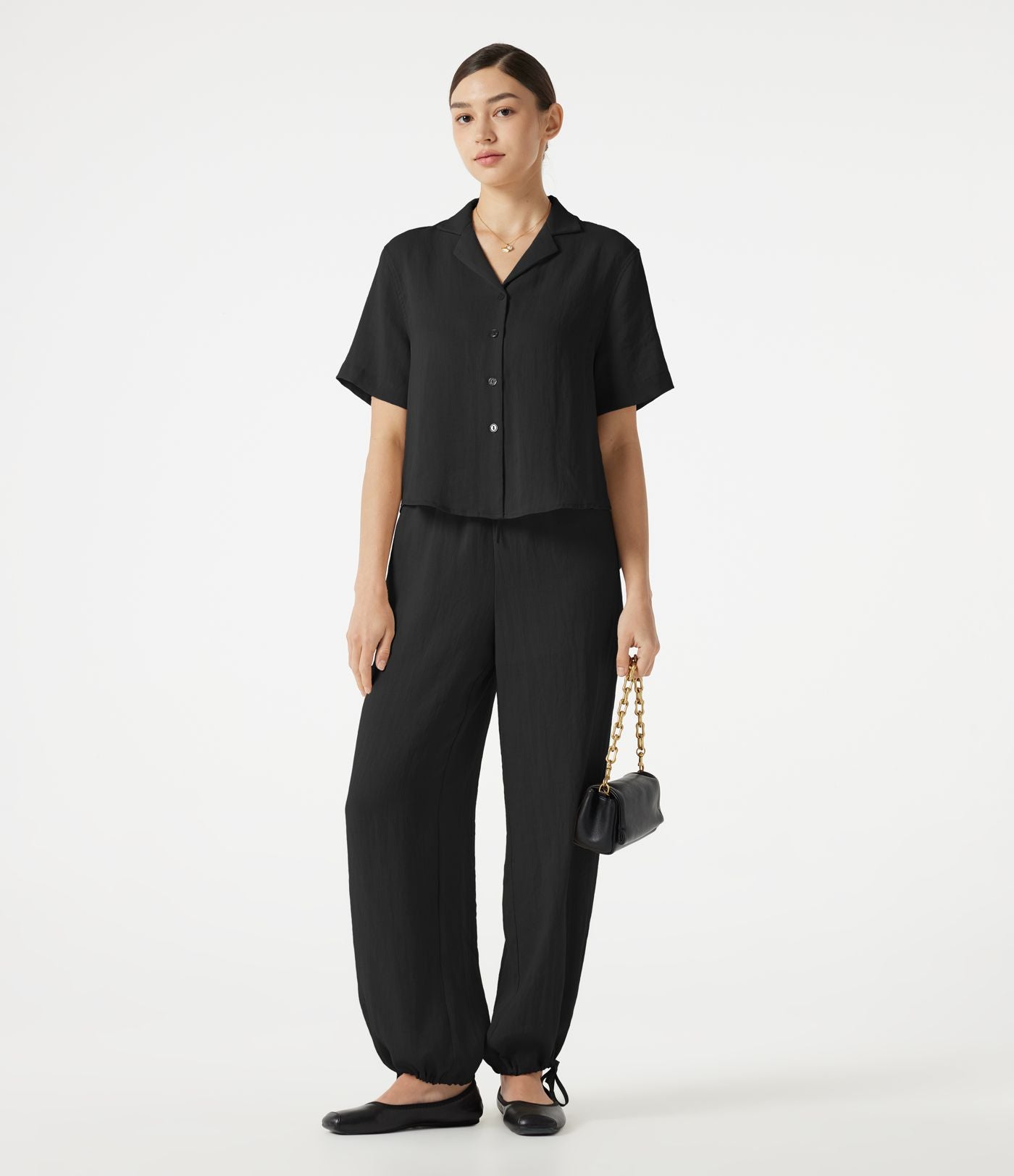 Pantalon barrel de bureau taille haute en mélange de lin avec short intégré et poches