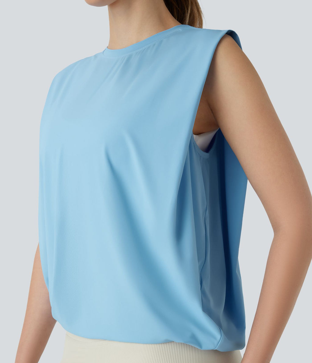 Débardeur de yoga col rond froncé, tissu rafraîchissant - Protection UPF50+