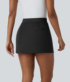 Jupe-short de golf mini taille haute 2-en-1 fendue à boutons décoratifs avec poche latérale séchage rapide - Poche pour tee de golf - UPF40+