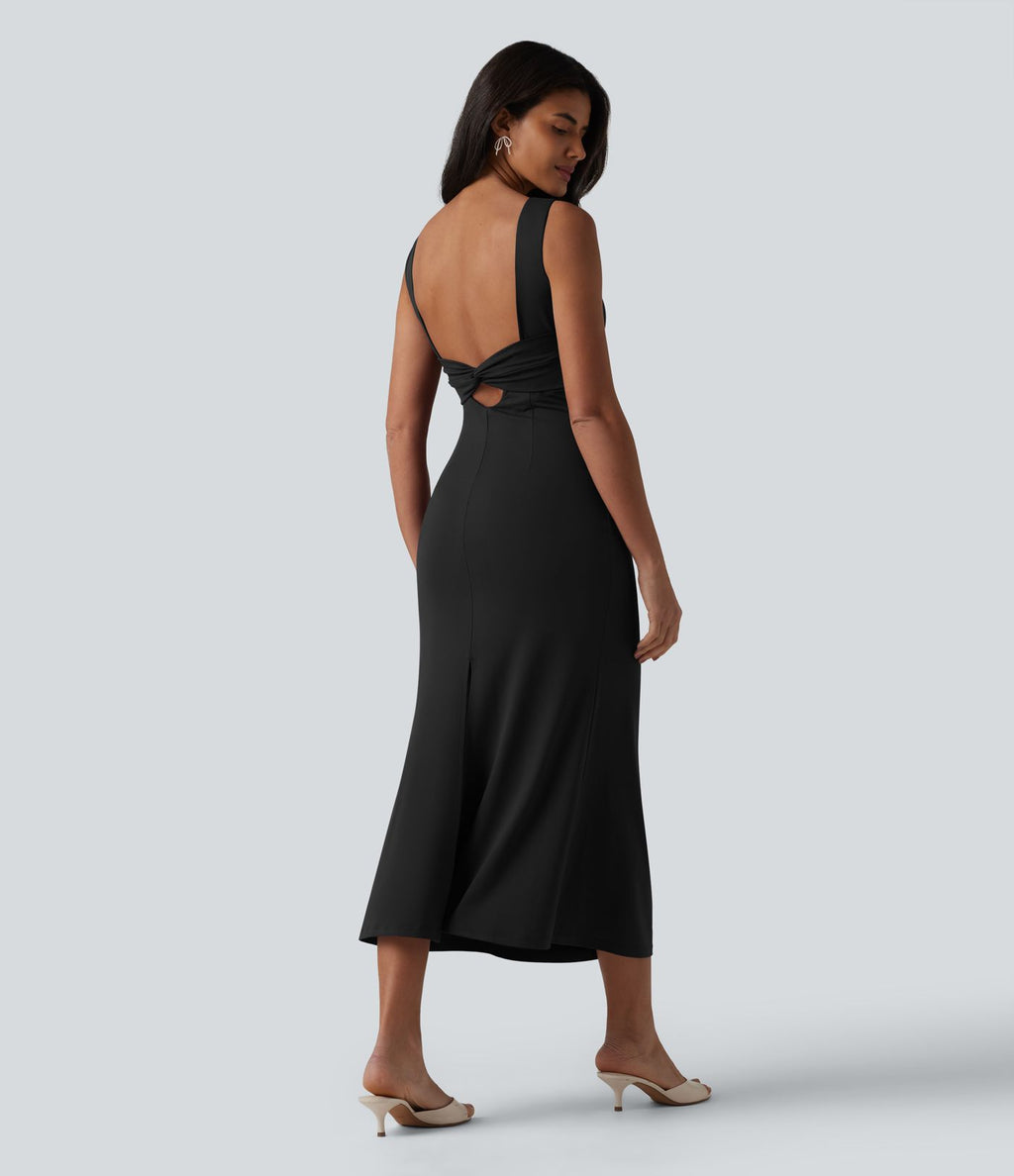 Robe midi sans manches col bateau avec brassière intégrée
