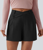 Short ample tailleur mi-taille asymétrique en tissu gaufré 12,5 cm avec poches
